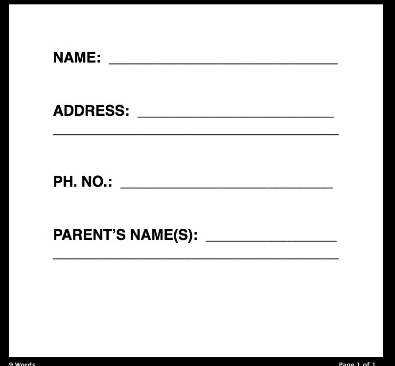 personal information form