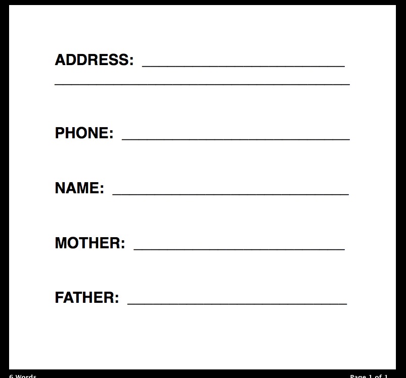 personal information form