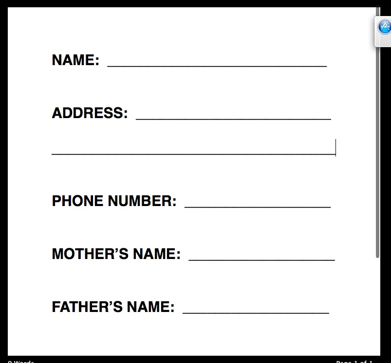 personal information form